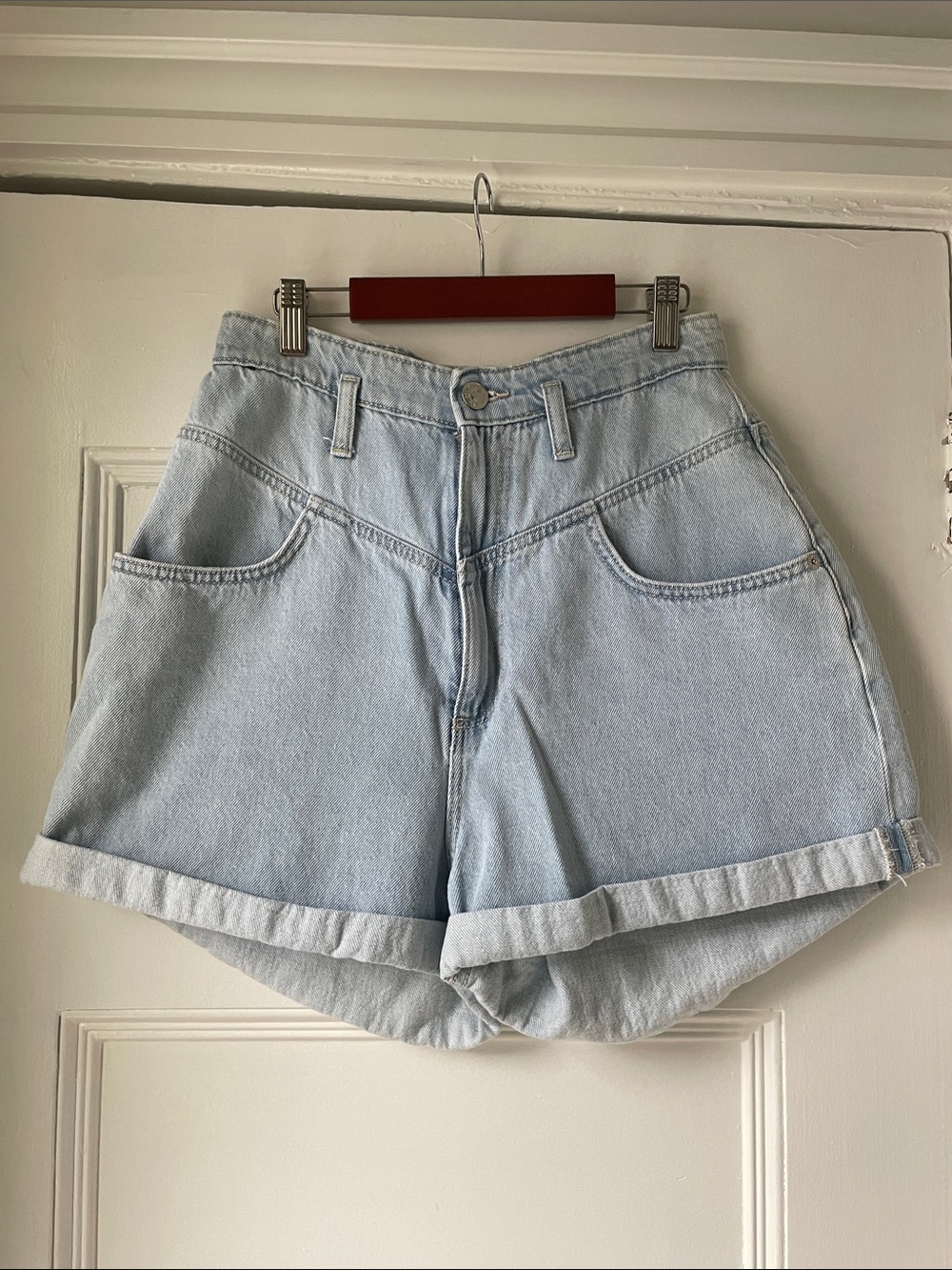 Zara Light Blue High-Rise Cuffed Denim Shorts